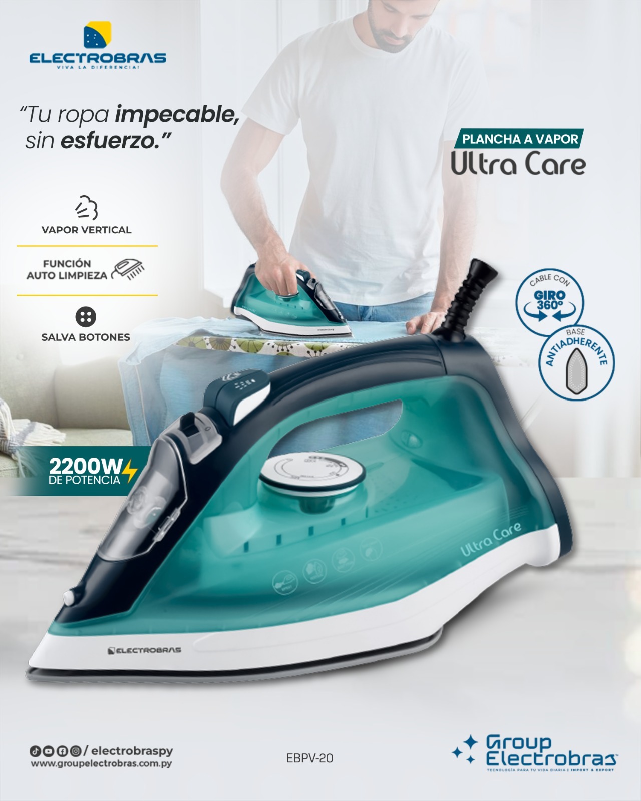 ELECTROBRAS-PLANCHA VAPOR EBPV-20 220V  2200W