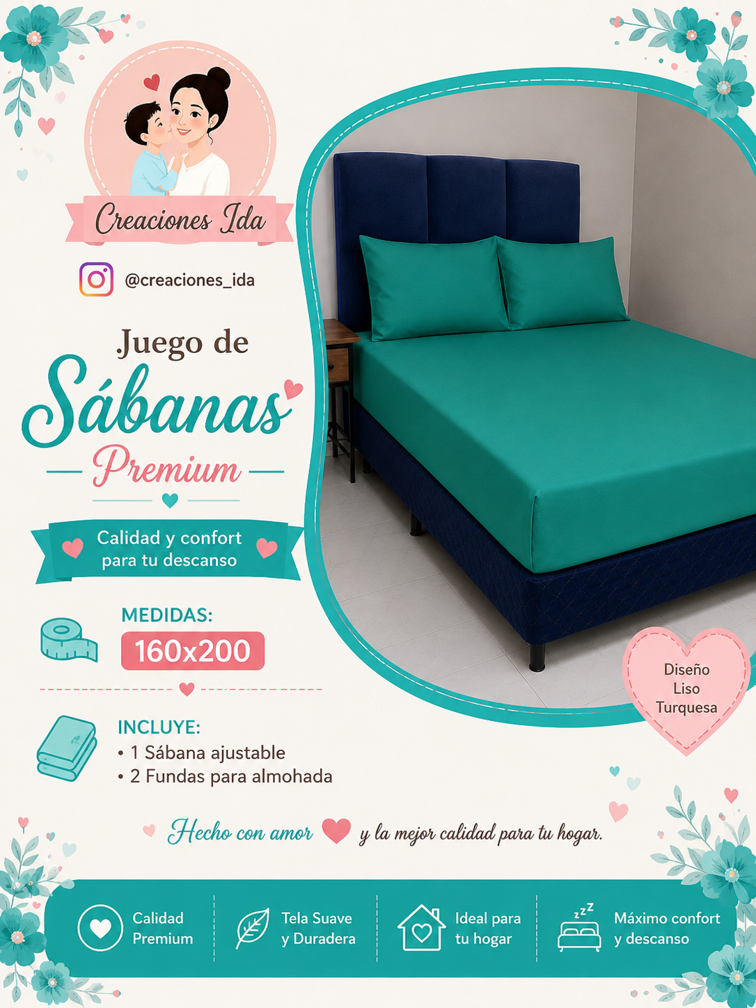 JUEGO DE SABANAS PREMIUM 1,60 X 2,00 VERDE LISO