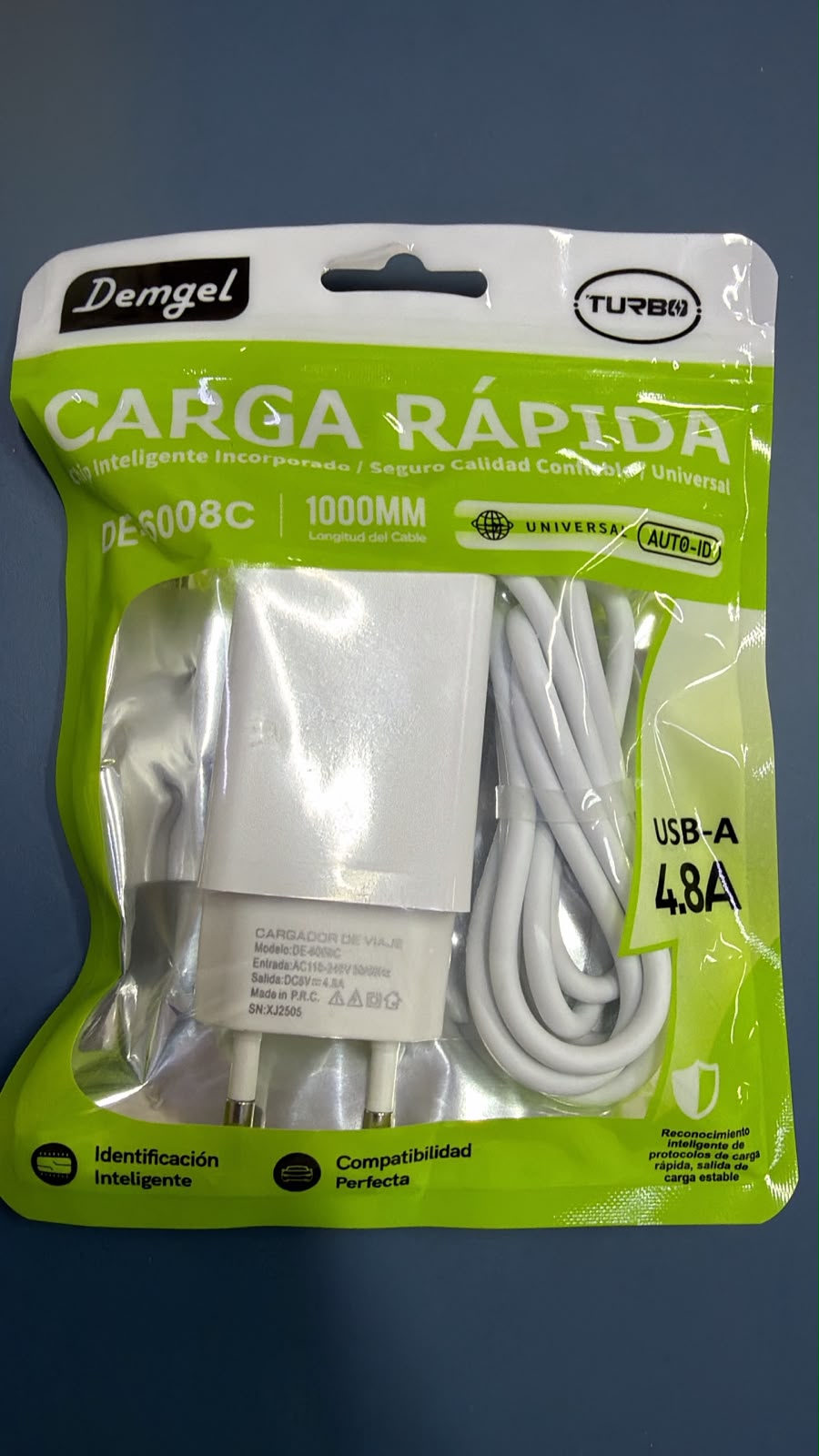 DEMGEL CARGADOR CARGA RAPIDA USB MOD DE-6008C